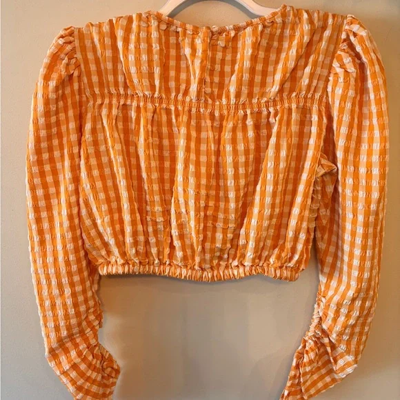 ZARA Orange Gingham Long-Sleeve Cropped Top - Brand - Picture 6 of 7